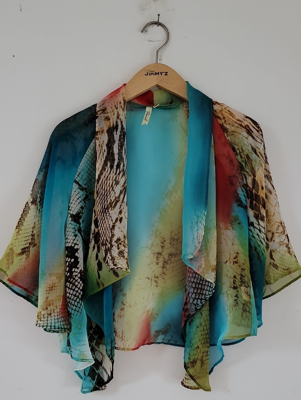 Chenault Multicolor Open Front Waterfall Cape Cardigan Ruana Kimono, Size PM